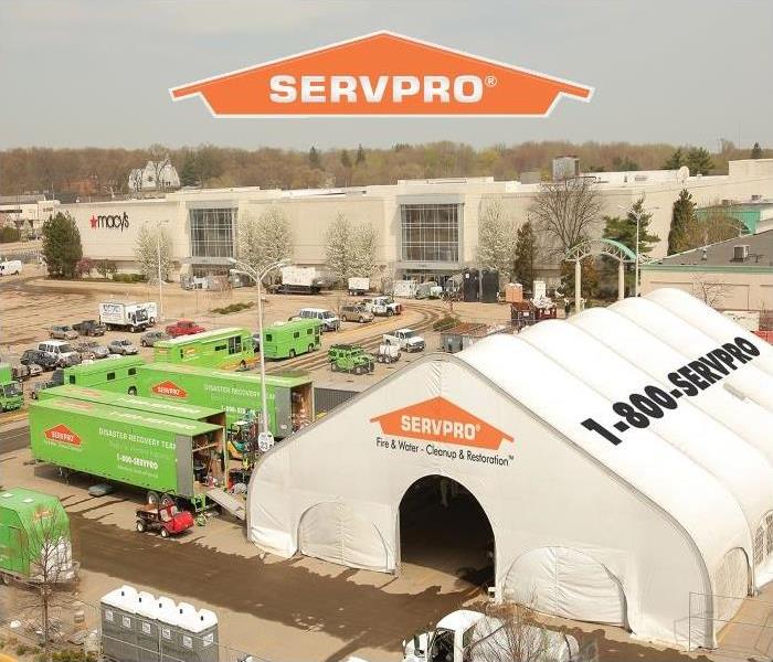 Aerial View of SERVPRO Disaster Recovery Team in Macy's parking lot